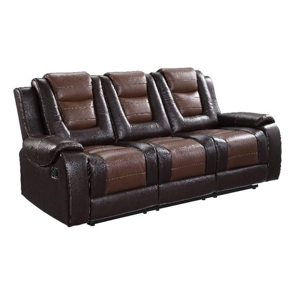 Istro 86 Inch Manual Recliner Sofa- Drop Down Table- Brown Faux Leather