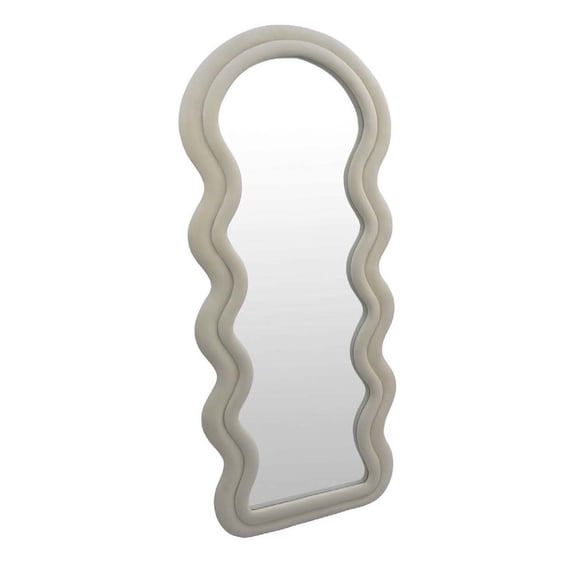 Benjara Izy Floor Mirror, 63 Inch, Light Beige Wavy Abstract Frame, Wood
