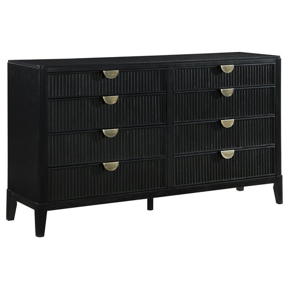 Jack Dresser, 8 Drawers, Gold Tone Metal Handles, Wire Brushed Black Wood