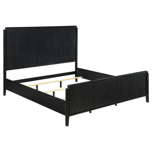 Jack Queen Size Bed, Fluted Panel Headboard, Round Tapered Legs, Black