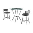 thumbnail image 1 of Benjara Jake 3 Piece Counter Height Dining Table Set, Round Glass Top, Gray, Chrome, 1 of 6