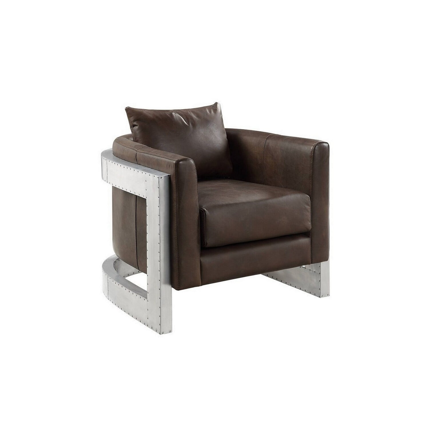 Jane 33" Brown Leather Accent Chair with Metal Frame