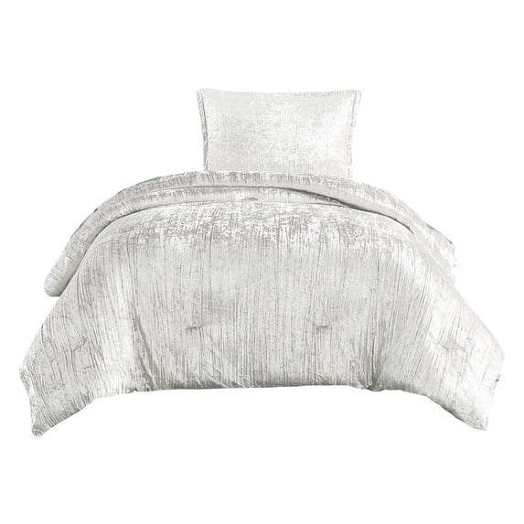Jay 2 Piece Twin Comforter Set, Polyester Velvet Deluxe Texture, White- Saltoro Sherpi