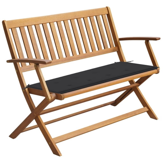 Jenny Outdoor Bench, Black Cushion, 47 Inch Brown Solid Acacia Wood