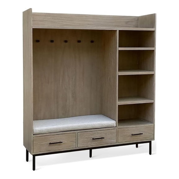 Benjara Jiny 72" Hall Tree w Cushioned Seat Bench- 3 Drawers- Wheat Brown