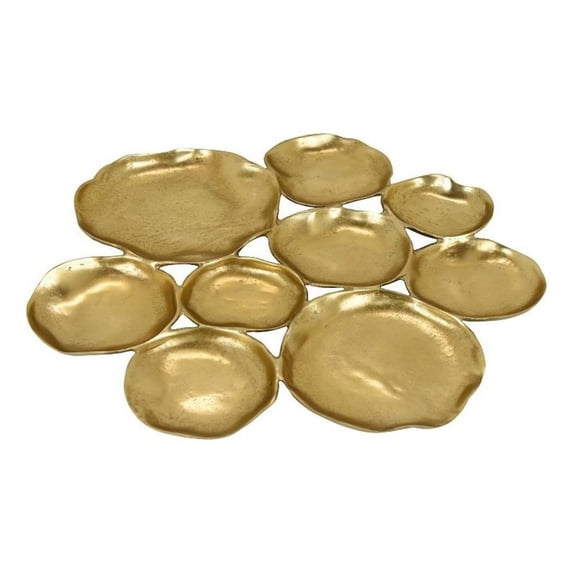 Benjara Jiva 9 Piece Decorative Bowl Set- Irregular Shaped Design- Gold Metal