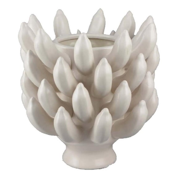 Benjara Joseph Accent Vase with Tiered Flame Accents- Ivory Ceramic 11 Inch