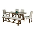 thumbnail image 1 of Jule 6pc Dining Set, Brown Rectangular Table, Chairs, Bench w White Seats, 1 of 5