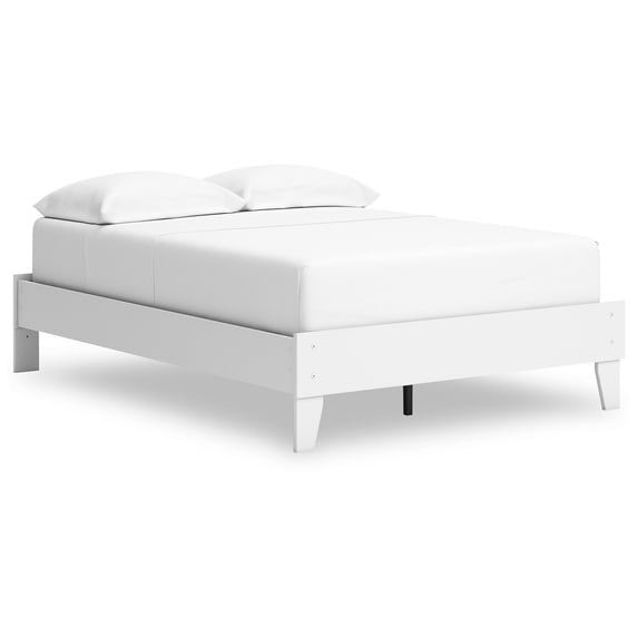 Benjara BM327913 Kally Full Size Platform Bed - Matte White Wood - Low Profile Tapered Legs