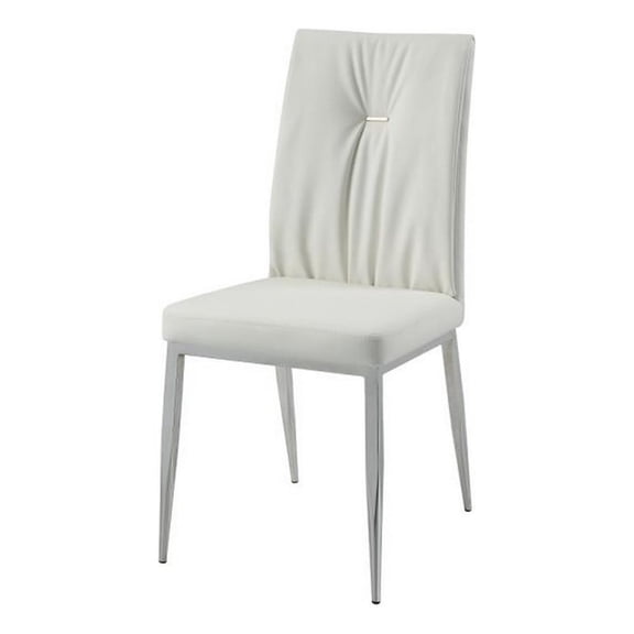 Benjara Kami 22" Dining Chair (Set of 2)- Tufted Backrest- Beige and Chrome