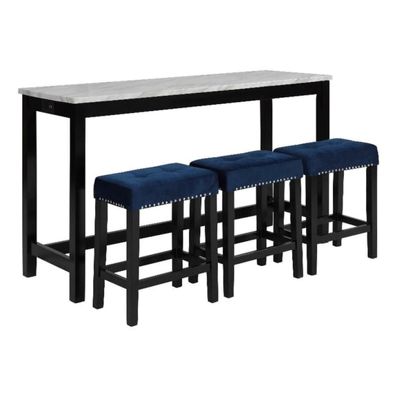 Kate 60 Inch 4 Piece Bar Table Set with Upholstered Stools, Blue