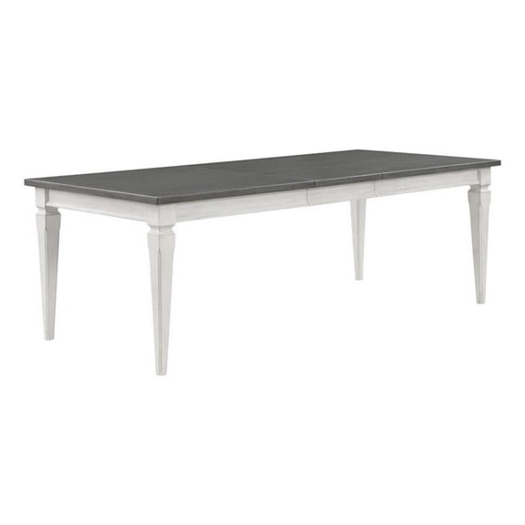 Benjara Kate 72-90" Dining Table- Gray Extendable Rectangular Top- White Wood