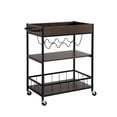 thumbnail image 1 of Benjara Kelcy 34 Inch Modern Kitchen Bar Cart, 3 Shelves, Wine Rack, Wheels, Brown, 1 of 9