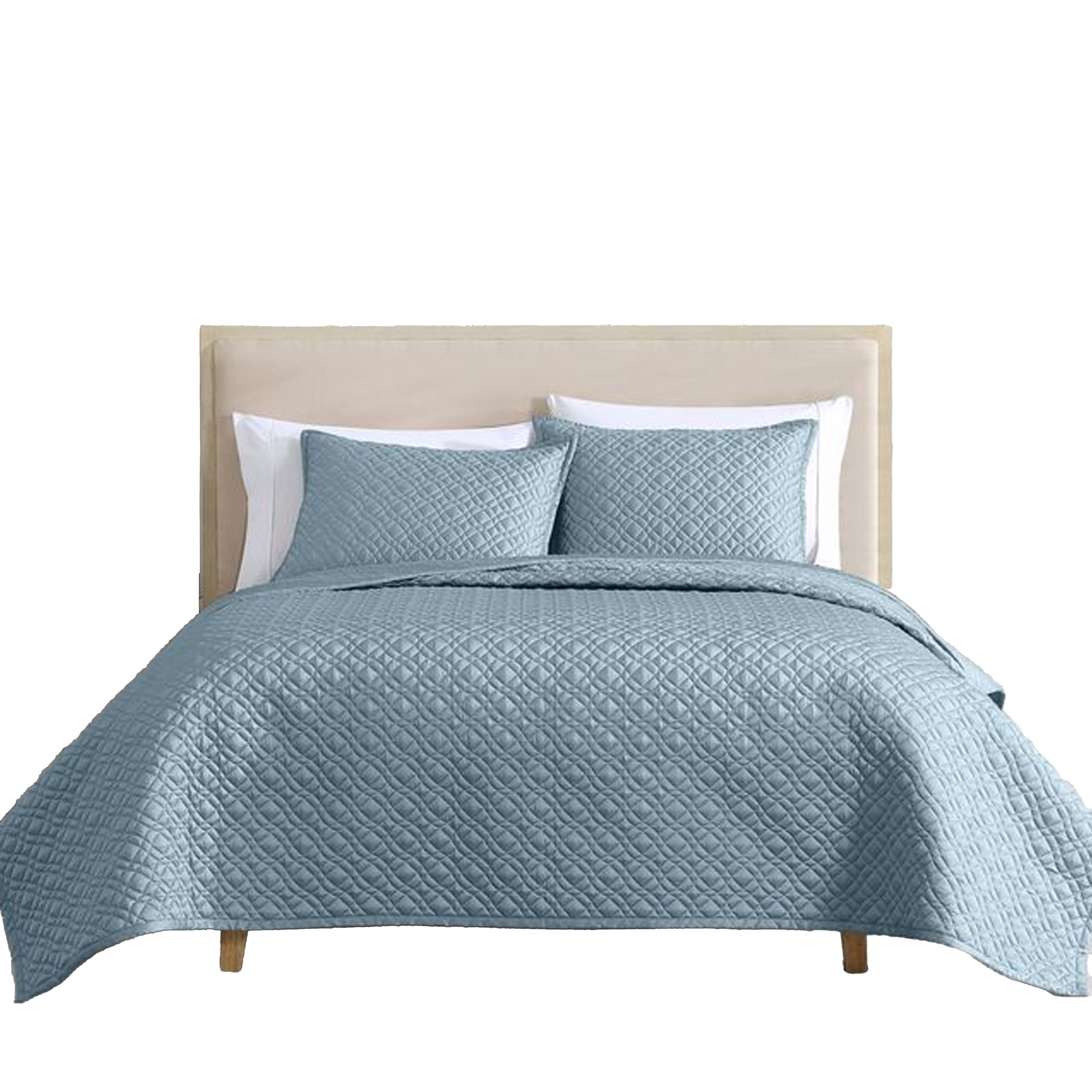 Keo 3pc Queen Coverlet Set, Reversible, Shams, Sky Blue Silky Fabric ...