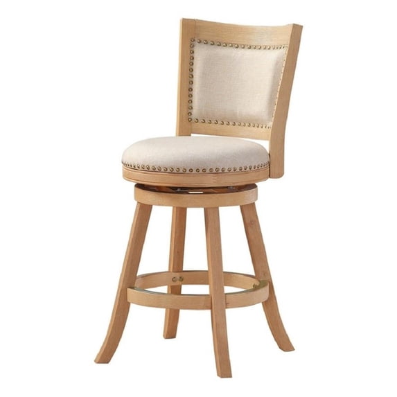 Benjara Kia 24" Solid Wood Swivel Counter Stool- Curved Panel Back - Ivory