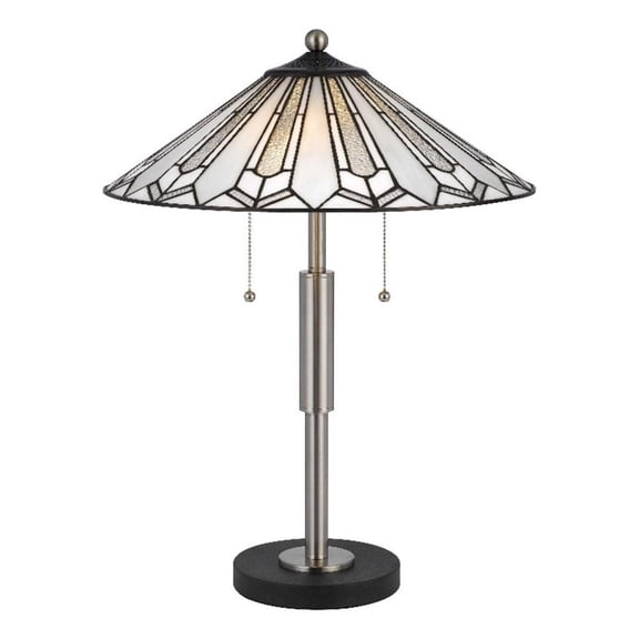 Kio 23 Inch Table Lamp, Modern Tiffany Style Stained Glass, Silver Metal