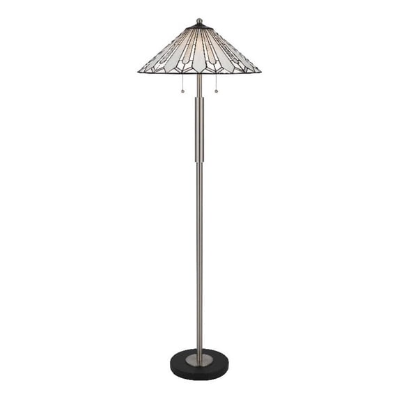 Kio 61 Inch Floor Lamp, Modern Tiffany Style Stained Glass, Silver Metal