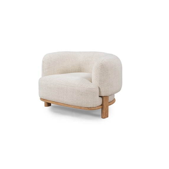 Benjara Kios 39 Inch Accent Chair, Soft Cream White Polyester, Natural Ash Wood