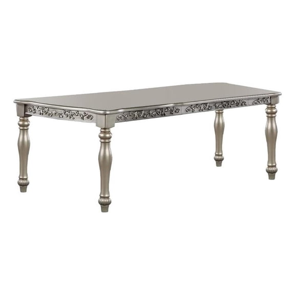 Benjara Kipp 72" Rectangular Dining Table- Floral Carved Turned Legs- Champagne