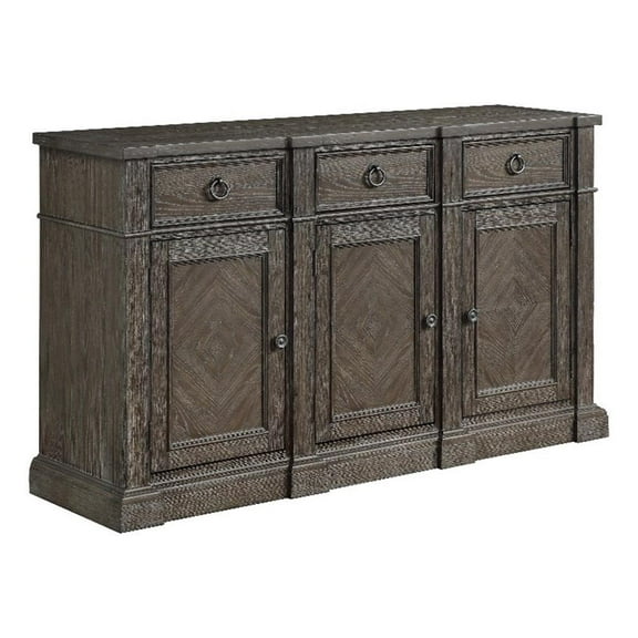 Koa 67 Inch Sideboard Server Console- 3 Beveled Drawers- Driftwood Brown