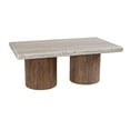 thumbnail image 1 of Benjara Kohl 50 Inch Cocktail Table, Brown Mango Wood, Drum Base, Cream Floated Top, 1 of 2