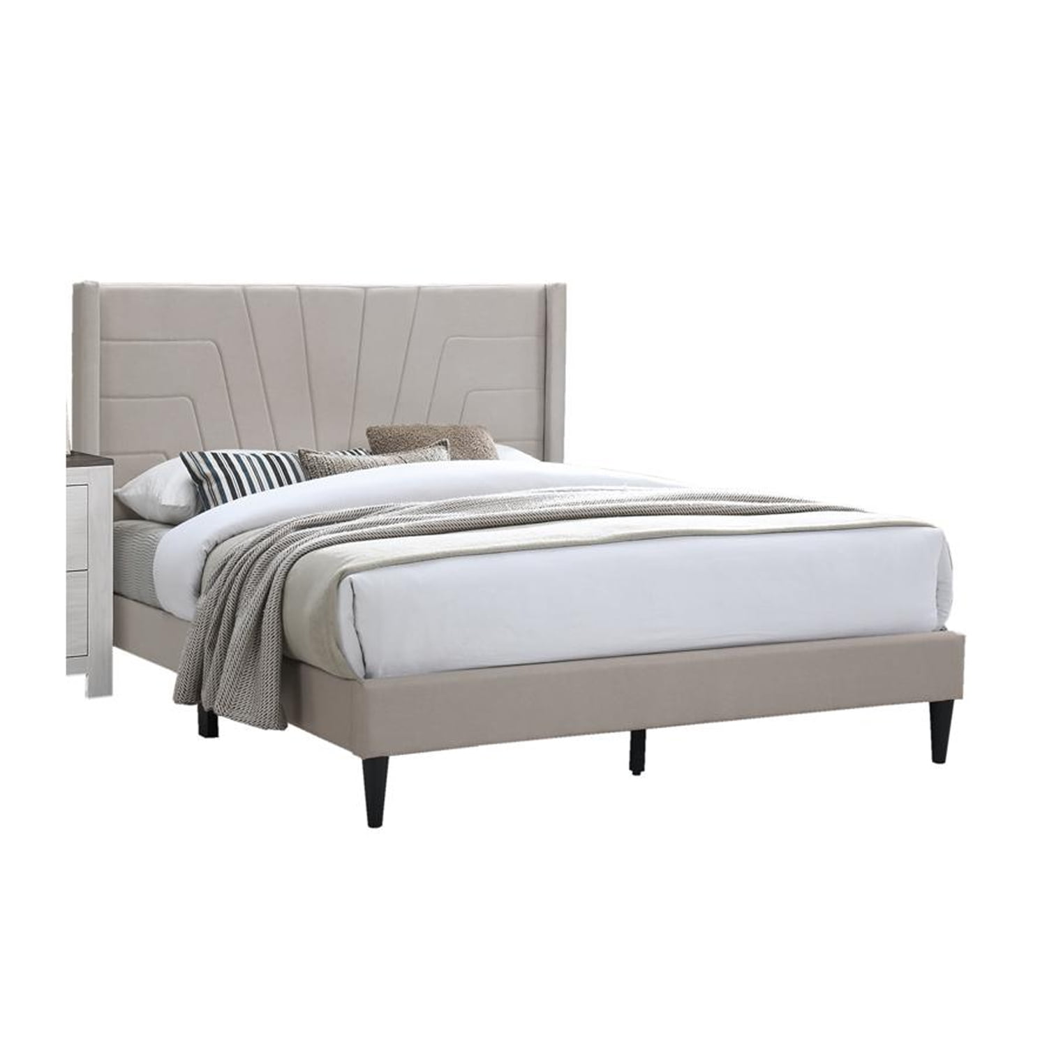 Kopa Queen Size Beige Upholstered Wood Frame Bed with Tufted Headboard
