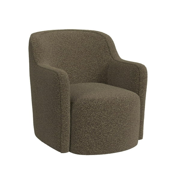 Kopi Swivel Accent Club Chair, Dark Brown Boucle, Curved Backrest