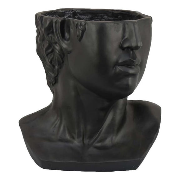 Benjara Kylz Decor Head Garden Planter- 23 Inch- Wide Open Top- Black Resin