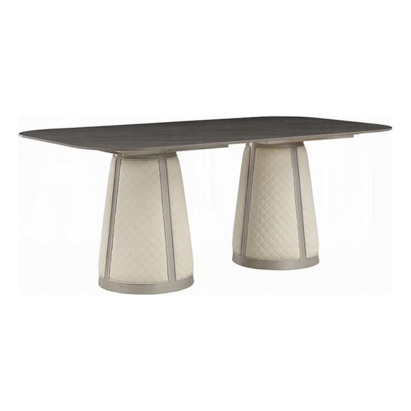 Kyna Dining Table-Gray-82 Inch Black Sintered Stone Rectangular Top