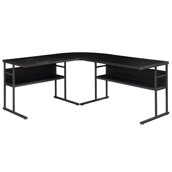 Benjara L Shape Desk with Tiltable Top and Metal Frame, Black