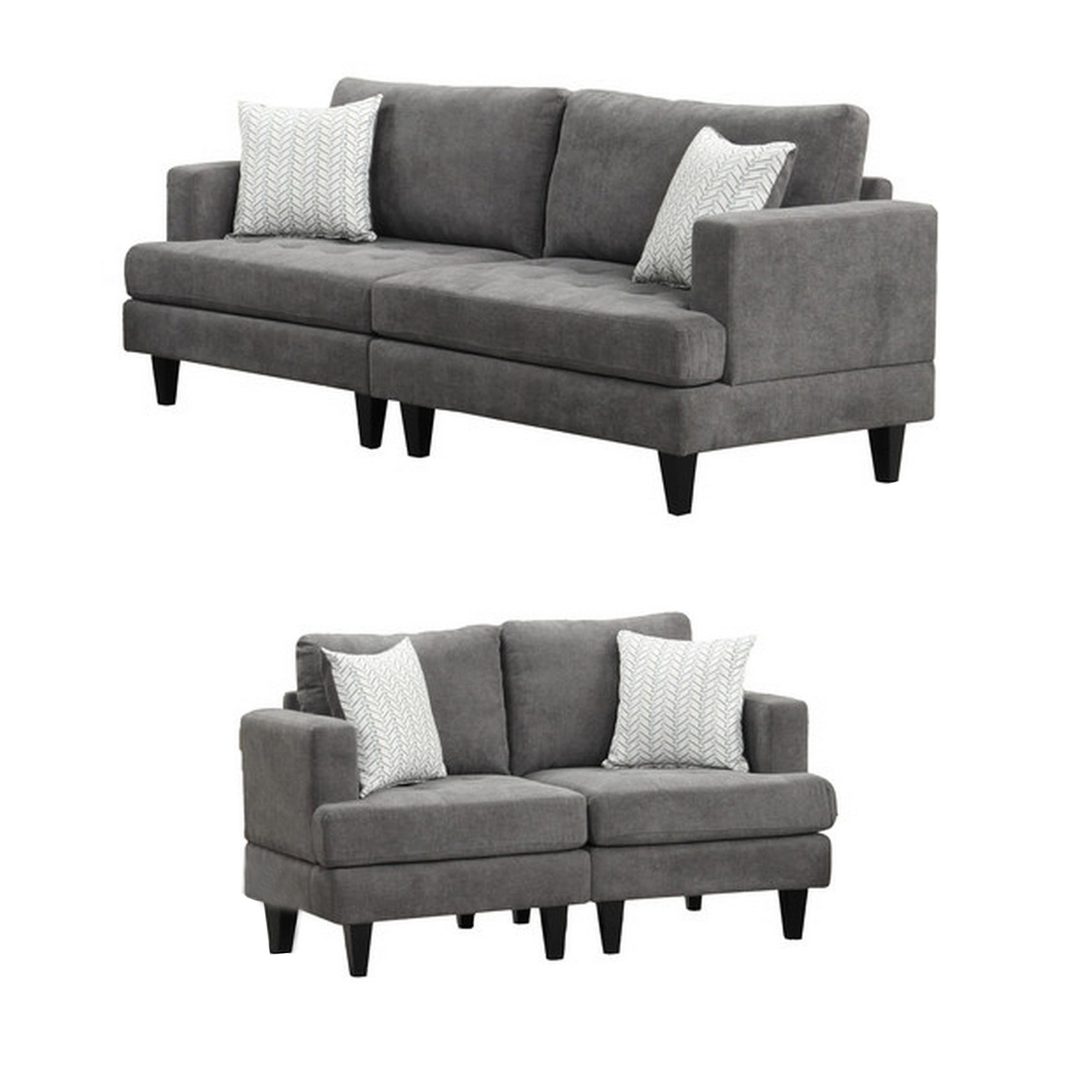 Rena 2pc Sofa and Loveseat Set, 2 Pillows, Light Gray Burlap Fabric main image 1
