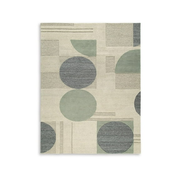 Benjara Laen 8 x 10 Large Area Rug, Hand Tufted Geometric Shapes, Gray Wool