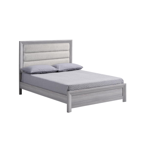 Benjara Laide Full Bed with Channel Tufted Upholstered Headboard- Driftwood Gray
