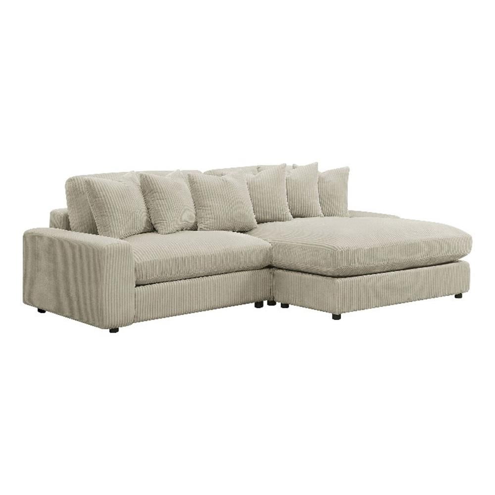 Lain Sectional Sofa with Reversible Chaise- 6 Throw Pillows- Beige Corduroy