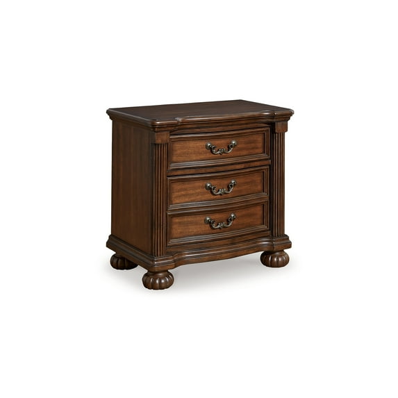 Laon Nightstand, 3 Drawer, Bronze, 29 Inch Cherry Brown Solid Hardwood