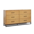 thumbnail image 1 of Benjara Larie Wide Dresser Chest with 6 Drawers, Bar Handles, Light Oak Brown, 1 of 6