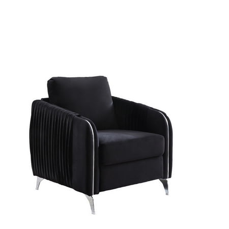 Benjara Leah 32 Inch Modern Accent Armchair, Vertical Quilted Design, Black Velvet