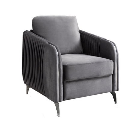 Benjara Leah 32" Modern Accent Armchair- Vertical Quilted Design- Gray Velvet