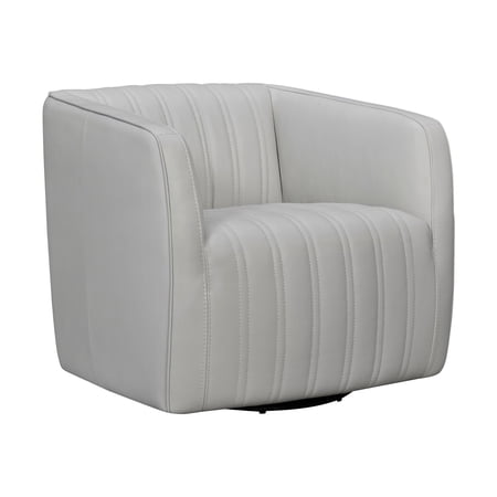 Benjara Leather Swivel Barrel Chair with Stitched Details, Gray