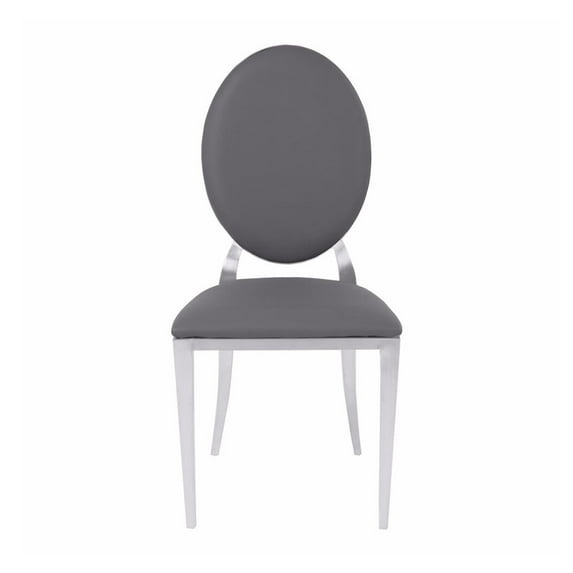 Benjara Leatherette Dining Chair with Oval Backrest, Set of 2, Silver and Gray