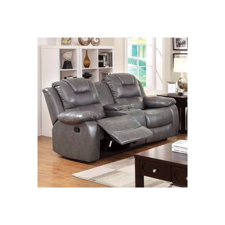 Benjara Leatherette Loveseat With Console & 2 Recliner, Gray-Color:Gray