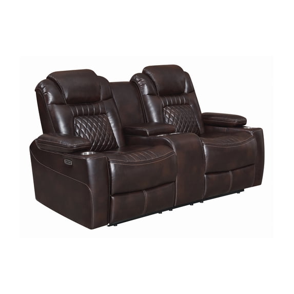 Benjara Leatherette Power Recliner Loveseat with USB Docks, Espresso Brown