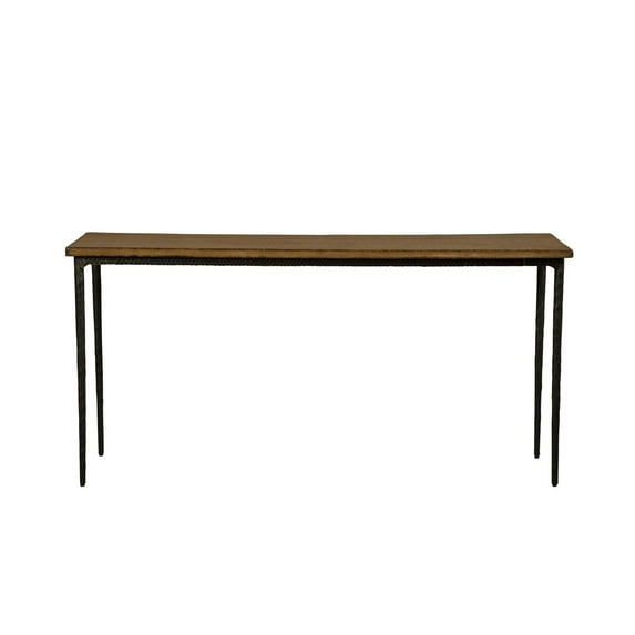 Benjara BM326526 Lemy Sofa Console Table - Rectangular Brown Top - Black Frame - 62 in.