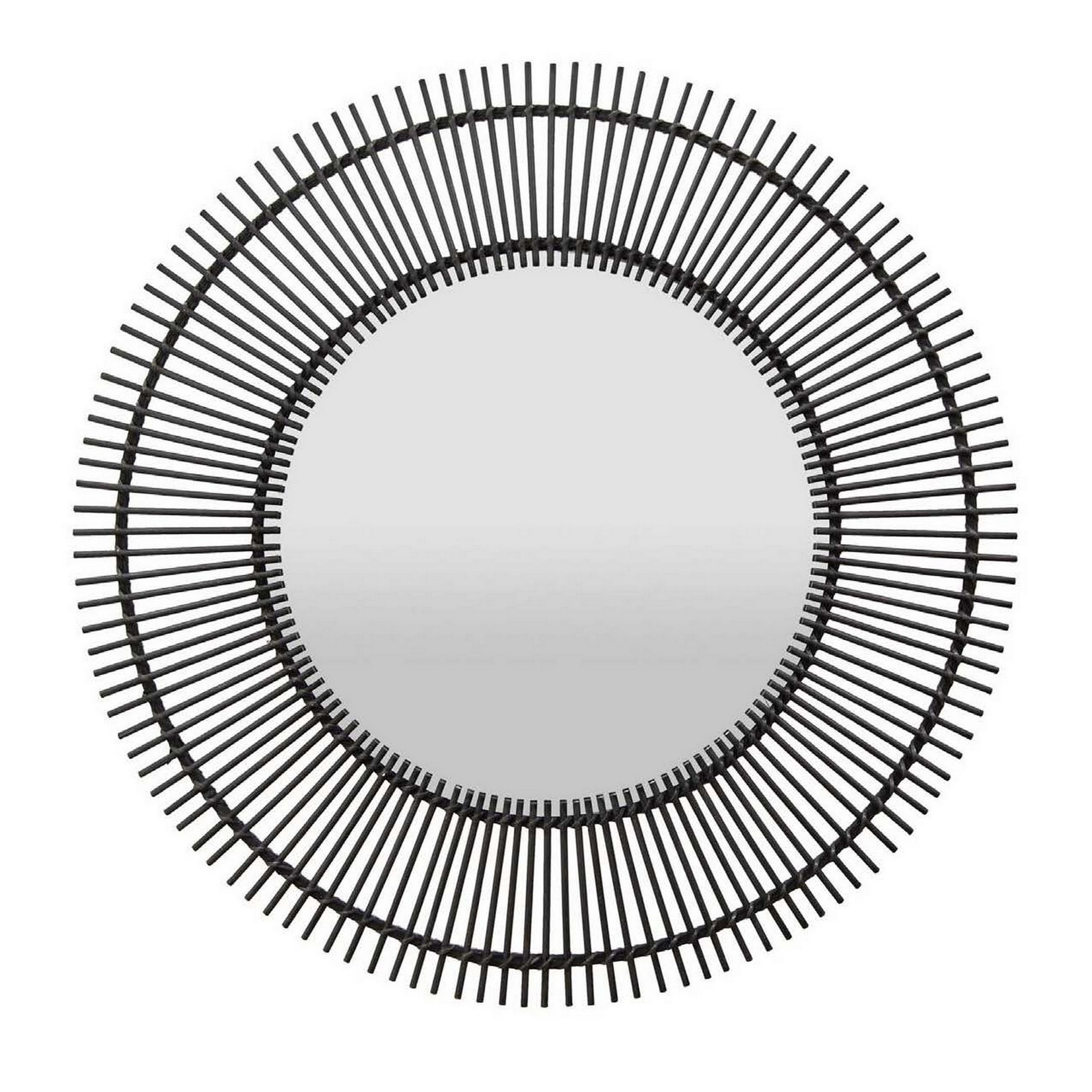 Leom Accent Wall Mirror, 43 Inch Round Decor Radial Black Wood Frame ...