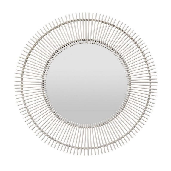 Benjara Leom Accent Wall Mirror, 43 Inch Round Decor Radial White Wood ...