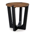 thumbnail image 1 of Leyi Round Side End Table, Black Angled Legs, 22 Inch Brown Mango Wood, 1 of 5