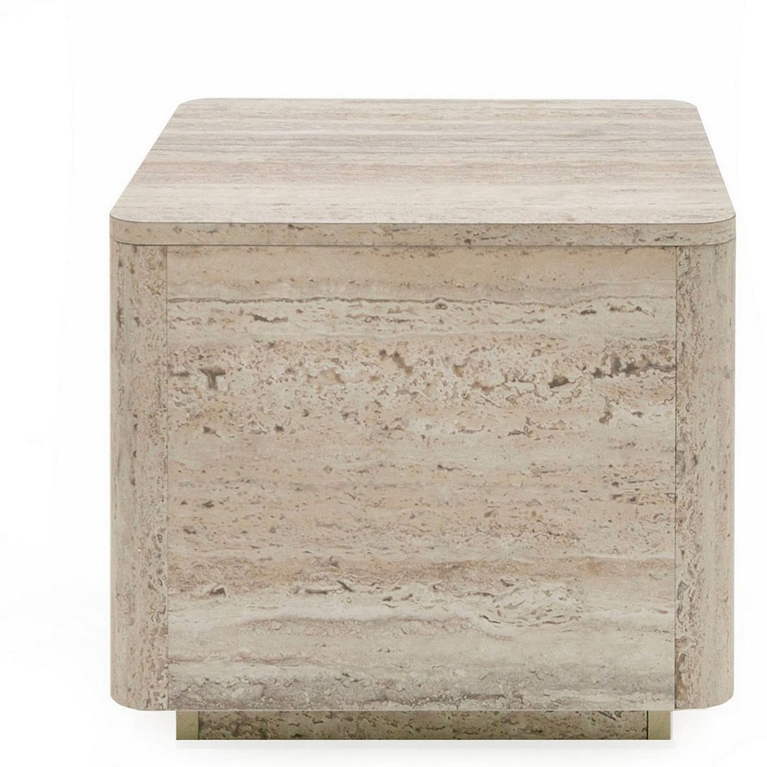 Lia 20 Inch End Table, Square Travertine Stone Finish Laminated Top ...
