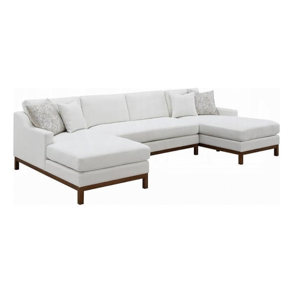 Liant U Shape Sectional Sofa, 4 Toss Pillows, Ivory Chenille, 127 Inch