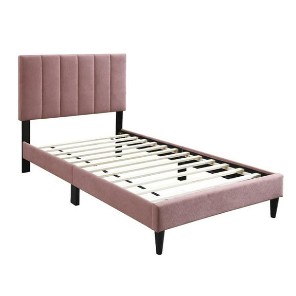 Lilian Full Size Bed, Pink Linen Upholstery, Channel Tufted