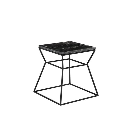 Benjara Lio 18" Side End Table- Square Marble Top- Open Hourglass Frame- Black